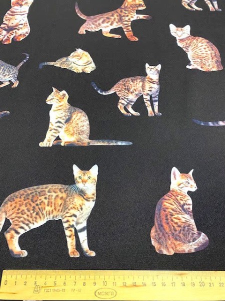 Креп «Кошечки» черный