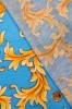 Трикотаж  ЗОЛОТЫЕ ЗАВИТКИ на голубом фоне 3